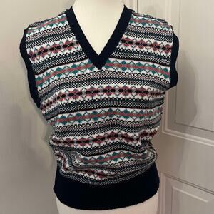 Vintage Navy Blue and White Patterned Sweater Vest MS Casuals Size S/M